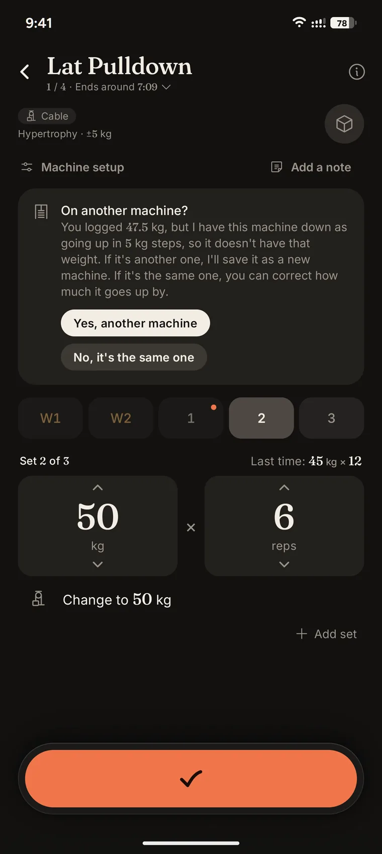 Iro asking how a machine's weight steps up.